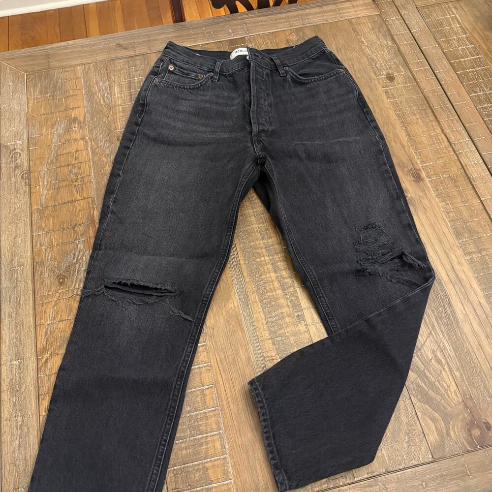 AGOLDE black distressed jeans  90's Pinch Waist style, high-rise, straight-leg